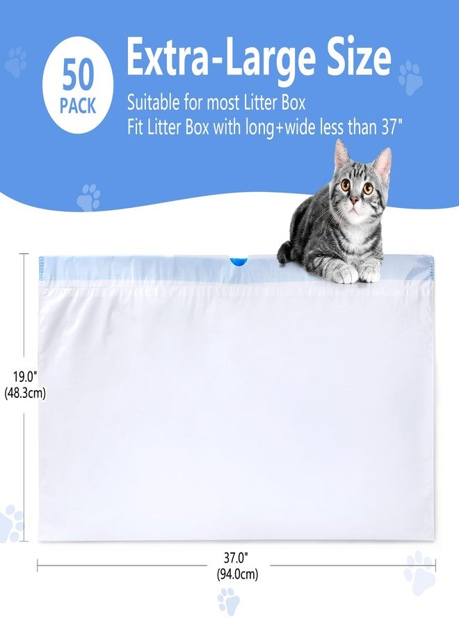 Belinlen 50 Count Cat Litter Liners Large 37x19" Jumbo Drawstring Litter Bags Extra-Thick Cat Litter Box Liners Heavy Duty Kitty Pan Liners for Easy Cleanup - Image 2